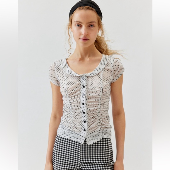 Urban outfitters polka dot sheer top retro preppy - Picture 4 of 8